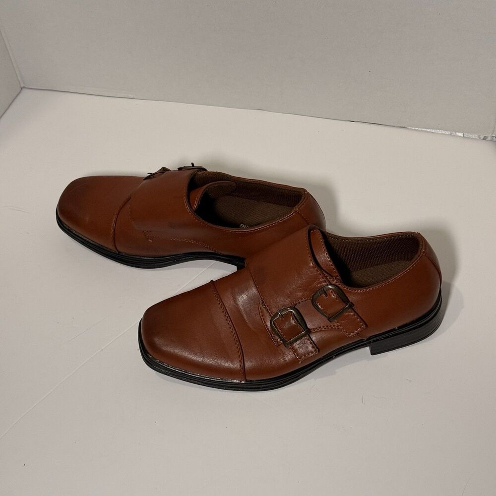 Deer Stags Boys Size 3 1/2 M Double Monk Strp Dress Shoes Comfort Footware Brown
